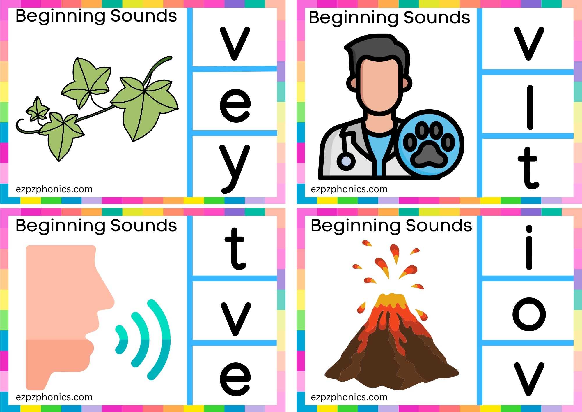4 V Beginning Sound Clip Cards
